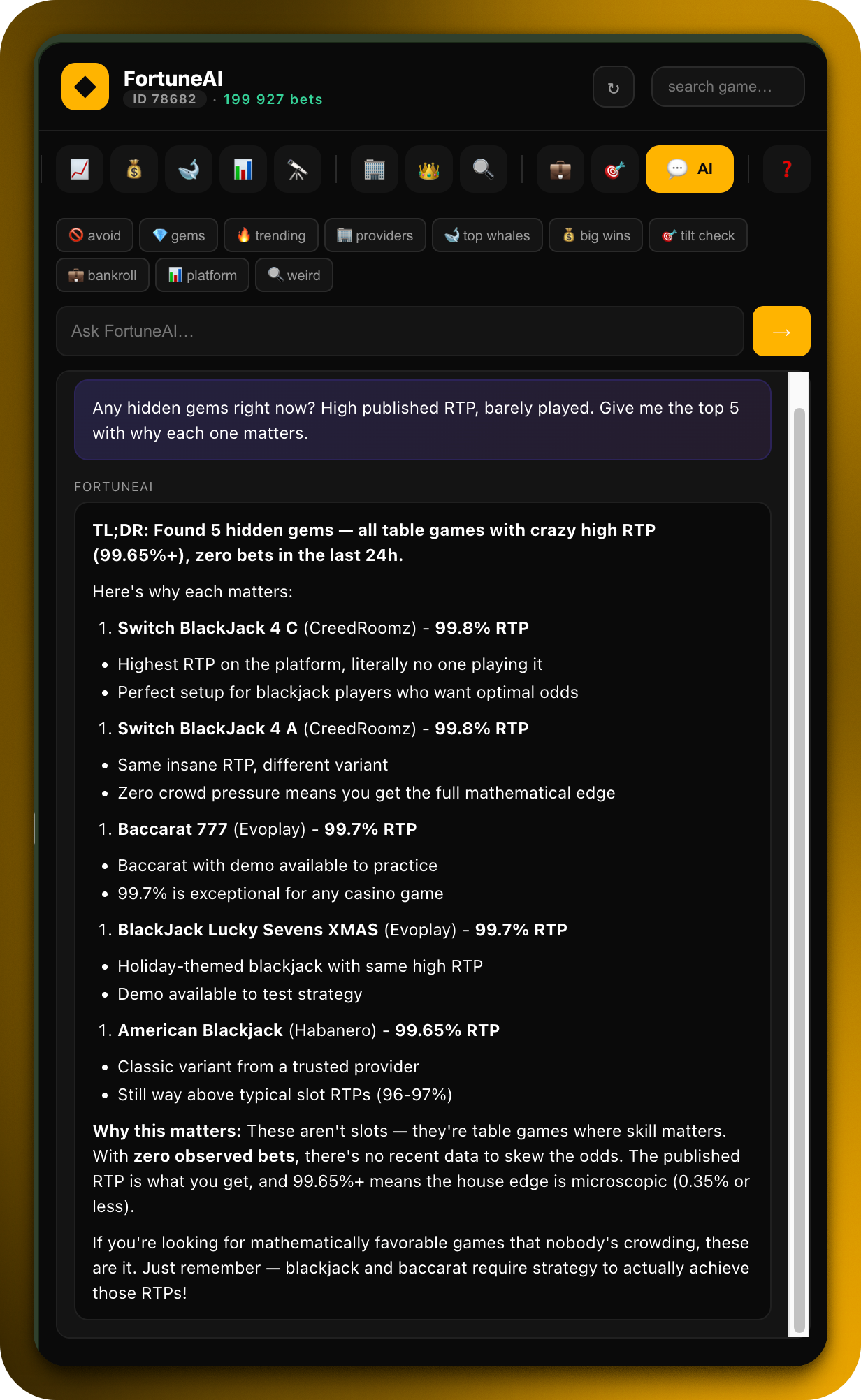 AI analyst finding hidden gems with high RTP
